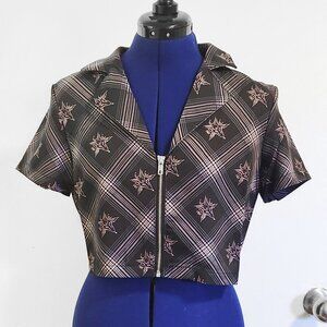 Black & pink plaid zip-up collared crop top size Medium from BlackCraft Cult